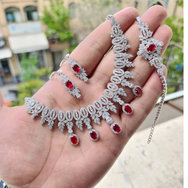 سرویس نقره زنانه مدل نگین یاقوت سرخ اشکی کد 000187 103082187