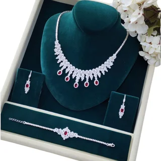 سرویس نقره زنانه مدل نگین یاقوت سرخ اشکی کد 000187 103082180