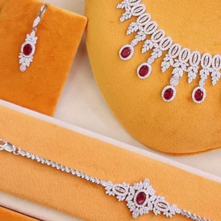 سرویس نقره زنانه مدل نگین یاقوت سرخ اشکی کد 000187 103082185