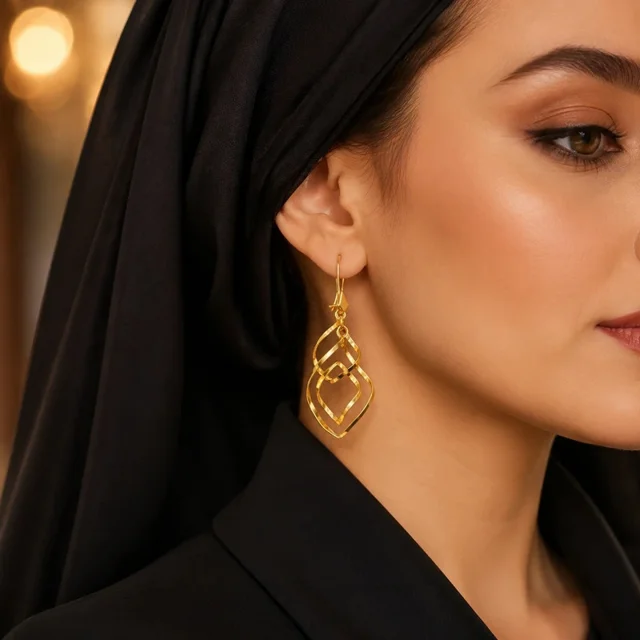 گوشواره آویز نقره زنانه گالری رضا زاده مدل کلاسیک پیچی آبکاری طلا زرد 103075763