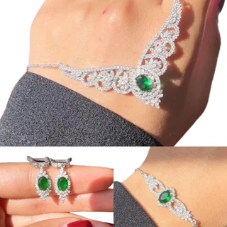 نیم ست نقره زنانه مدل زمرد ساچ 103086995