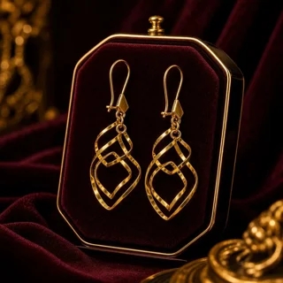 گوشواره آویز نقره زنانه گالری رضا زاده مدل کلاسیک پیچی آبکاری طلا زرد 103075764